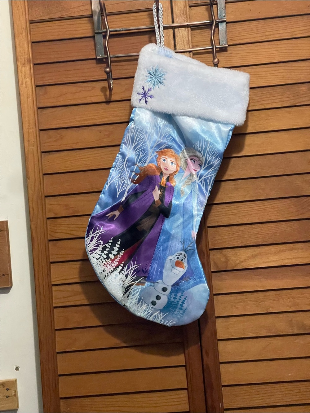 Disney Frozen Holiday Stocking in Blue, Purple & White with Plush Cuff